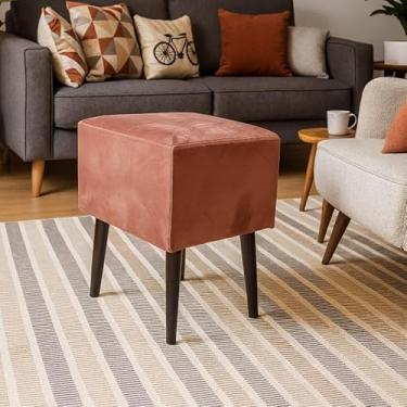 Imagem de Banquetas Quadrada Pé Removível Modelo Retangular Tecido de Sued Escrivaninha Puff Banquinho (Pé Ecológico Rose)