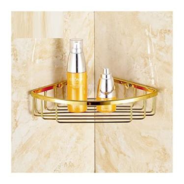 Imagem de Prateleiras de banheiro Prateleira de armazenamento de canto de latão, suporte de cesta de banheiro, organizador de cozinha, ouro polido, organizador de prateleira de banheiro de latão sólido (cor