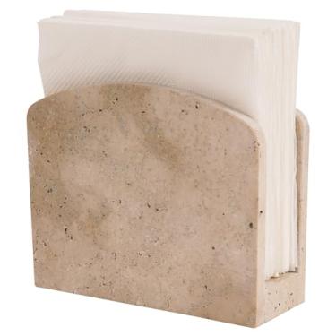 Imagem de SPESHSTONES Porta-guardanapos feito à mão em mármore travertino - mesa de café e jantar - suporte de guardanapo para mesa - bancada simples e moderna para casa e cozinha
