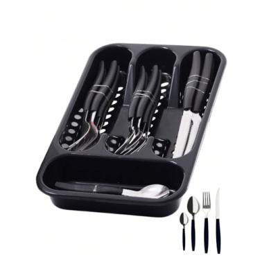 Imagem de 25 Peças Jogo De Talheres Inox Conjunto Faqueiro Com Porta Garfos Colheres E Facas (PRETO)