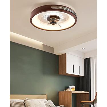 Imagem de Ventilador de teto de madeira com LED, luz e controle remoto, dimerizável, moderno, com função timer, pás invisíveis, velocidade do vento ajustável, silencioso, ideal para sala de estar, qua