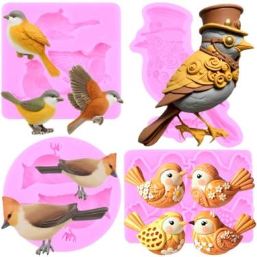Imagem de MIYAHOUSE Pássaros moldes de fondant moldes de silicone para decoração de bolos, topo de cupcake, pasta de goma de chocolate, argila de polímero, conjunto de 4