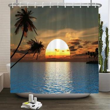 Imagem de Cortina de banheiro Sunshine Ocean Home Decor Cortinas de chuveiro à prova d'água Pôr do sol crepúsculo banheiro com ganchos decoração de banheira 118 x 220 cm/LxA cortinas de chuveiro de banheiro
