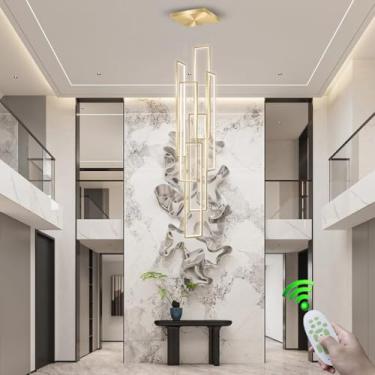 Imagem de Lustre LED Grande para Escadas, Luminária Pendente Moderna em Alumínio com Controle Remoto, Ideal para Restaurantes, Salas de Estar com Pé Direito Alto, Hotéis e Vilas.