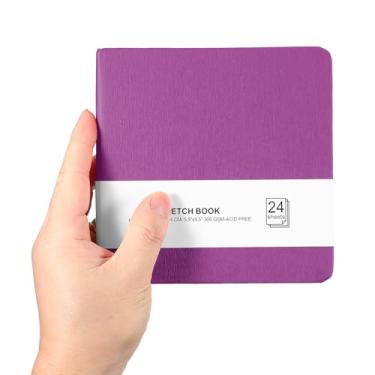 Imagem de PATIKIL Caderno de esboço pequeno, 13 x 13 cm, mini bloco de desenho em aquarela 300 g/m2, papel grosso, 24 folhas/48 páginas, bolso quadrado para desenhar, viagem, artista, adultos, roxo