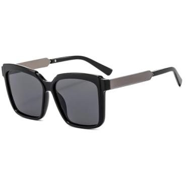 Imagem de HPIRME Óculos de armação grande e moderna para homens e mulheres com proteção UV400 (preto)