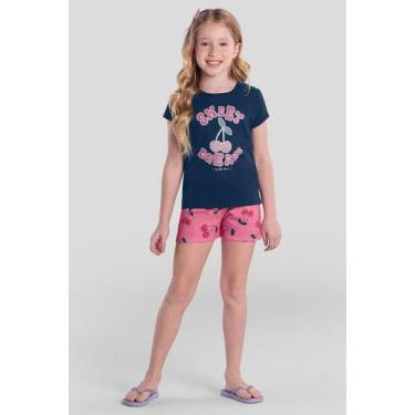 Imagem de Pijama infantil menina de cereja brilha no escuro Brandili, 10, Azul