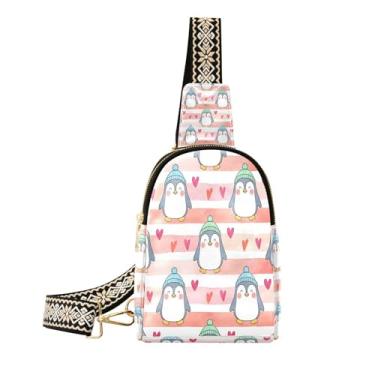 Imagem de CEBUGI Pochete feminina com coração de pinguim, bolsa tiracolo de couro, bolsa de peito para caminhadas, viagens ao ar livre