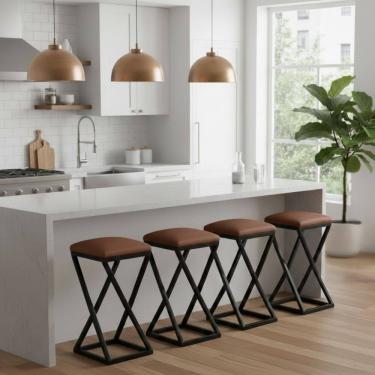 Imagem de Kit 4 Banqueta Banco Baixa Bancada 50 cm Cozinha Balcão Corino