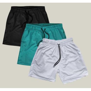 Imagem de Kit 3 Shorts Masculino Elastano WSS Branco Preto e Verde - WSS Brasil,