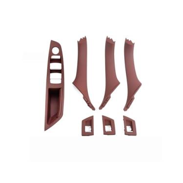 Imagem de Painel de interruptor da janela do apoio de braço da porta interior do carro dentro da porta puxar conjunto compatível com bmw série 5 f10 f11 f18 520i 523i 525i 528i 535i(One Hole Red Brown)