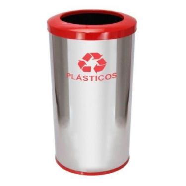 Imagem de Lixeira Em Aço Inox 30x70cm Com Aro Pintado 50l Vermelho (c31) - jsn