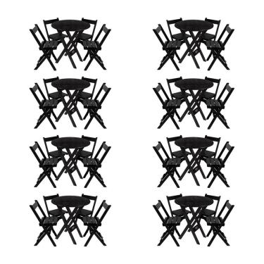 Imagem de Kit 8 Conjuntos Mesa Redondo 70cm Dobrável Com 4 Cadeiras Em Madeira Maciça - Preto - Preto