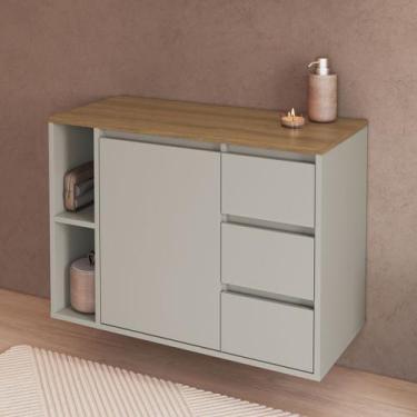 Imagem de Gabinete de Banheiro Suspenso 80cm com 1 Porta e 3 Gavetas Belagavi Ar