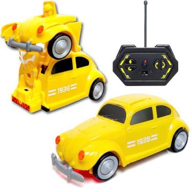 Imagem de Super Carro Transforma Robô Controle Sem Fio Carrinho Fusca Amarelo Or