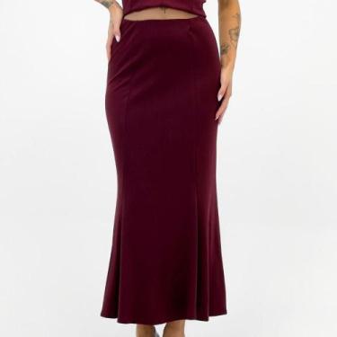 Imagem de Saia Doce Trama Midi em Tecido Feminina, GG, Merlot