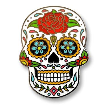 Imagem de Pinsanity Broche de lapela esmaltado Day of the Dead Sugar Skull