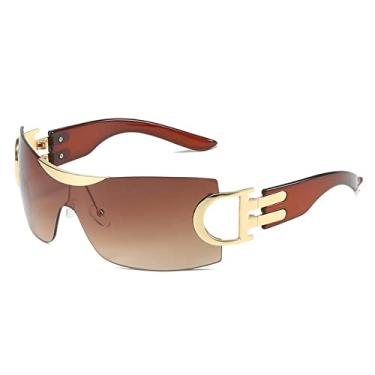 Imagem de Óculos de sol para mulheres Vintage One Piece Óculos de sol sem aro Masculino Cool Steampunk Eyewear, marrom, tamanho único