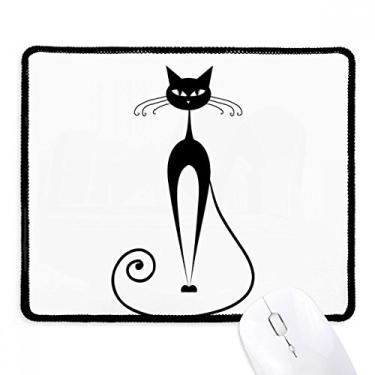 Imagem de Mousepad preto elegante para amantes de gatos com contorno de arte de animais e bordas costuradas Tapete de borracha para jogos