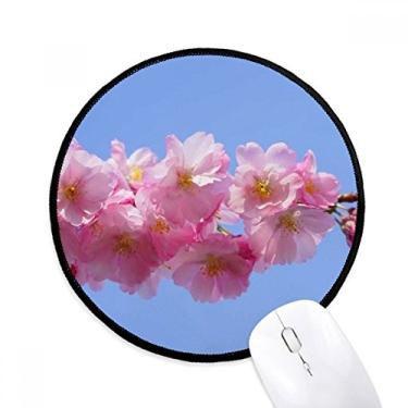 Imagem de Mouse pad azul céu rosa lindas flores para escritório tapete redondo para computador