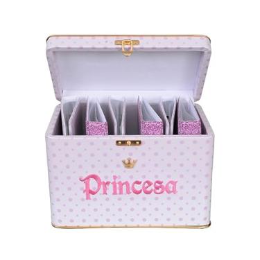 Imagem de Maleta Box LUXO 600 fotos 10x15 com 6 Álbuns Fotográficos PRINCESA ROSA BOLINHA Bebê Bordado