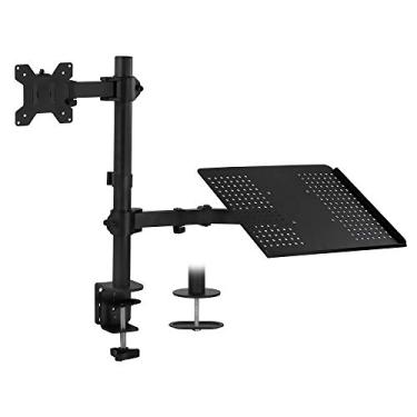 Imagem de Mount-It! Suporte de mesa para laptop MI-4352MN e suporte para monitor, suporte ajustável de altura total de movimento, serve para notebooks de até 17 polegadas, VESA 75, 100 compatíveis com telas 22, 23, 24, 27 polegadas, carrega 11 kg