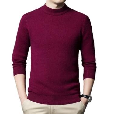 Imagem de KANG POWER Suéter masculino de caxemira meia gola rolê suéteres masculinos pulôver de malha para homens jovens malha slim suéter masculino, Vinho, X-Small