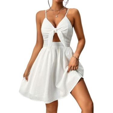Imagem de Camisa Feminina Knot Front Cut Out Cami Dress (Color : White, Size : M)