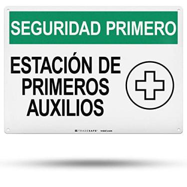 Imagem de TRADESAFE First Aid Station - Safety First Sign, Seguridad Primero Estación De Primeros Auxilios, Placa de Segurança de Alumínio de Instalação Rápida, Luz Refletiva, Resistente a UV, Impermeável,