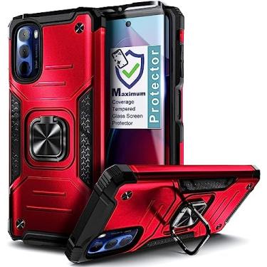 Imagem de NZND Compatível com Motorola Moto G 5G (2022) com protetor de tela de vidro temperado (cobertura máxima), capa protetora de corpo inteiro [grau militar] suporte magnético para carro (vermelho)