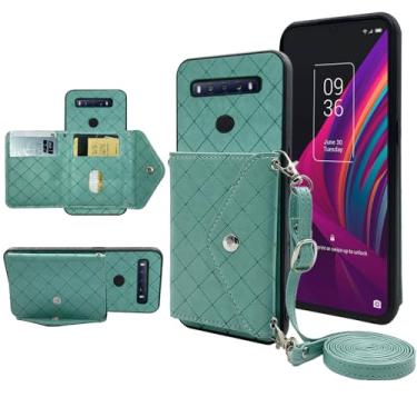 Imagem de Furiet Capa carteira compatível com TCL 10 SE 6,52 com alça de ombro transversal e suporte de couro para cartão de crédito para TTCL10SE TLC 10SE T766H T766S feminino verde