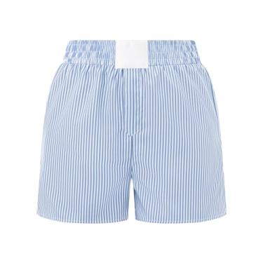 Imagem de Short feminino de pijama micro boxer Y2k fofo pijama shorts xadrez, Listra azul, P