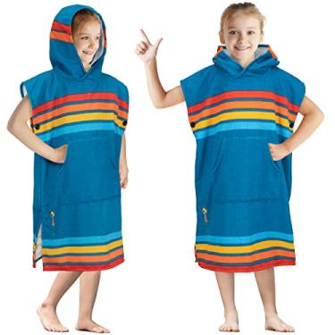 Imagem de SUN CUBE Roupão infantil com poncho de surfe, toalhas de praia infantis para crianças, toalha de natação com capuz de microfibra para meninos e meninas 3-7, Azul pôr do sol, tamanho �nico
