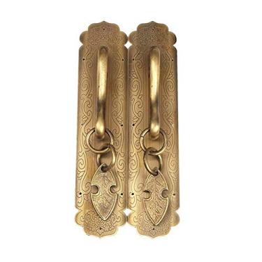 Imagem de Maçaneta de porta de cobre vintage retro porta de madeira cobre puro alça grande treliça decoração de porta acessórios de ferragens, bronze, M (bronze M)