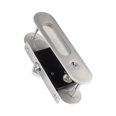 Imagem de Maçaneta de fechadura de porta deslizante com chaves, maçaneta embutida invisível, bolso para porta de hardware de móveis de madeira de celeiro