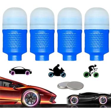 Imagem de YUERWOVER Pacote com 4 luzes LED de pneu de bicicleta para carro, caminhões, tampas de haste de válvula, carrinho de golfe, luzes de roda de vaga-lume, bicicleta, motocicleta, raio, luz de flash para