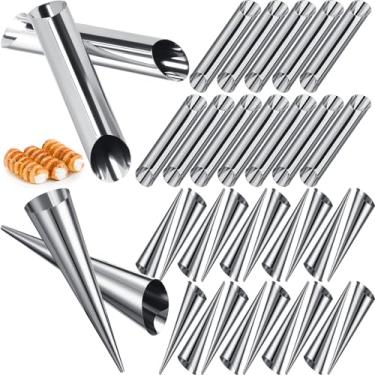 Imagem de Yexiya 50 peças de tubos cannoli de aço inoxidável formas de cannoli moldes de chifre de creme moldes de pastelaria dinamarquesas antiaderentes para croissant shell rolo de creme massa de biscoito