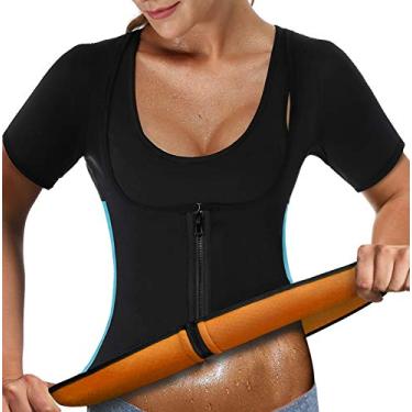 Imagem de NonEcho Body modelador feminino sauna manga spa moletom quente neoprene emagrecimento treino colete modelador de cintura, Preto, XX-Large
