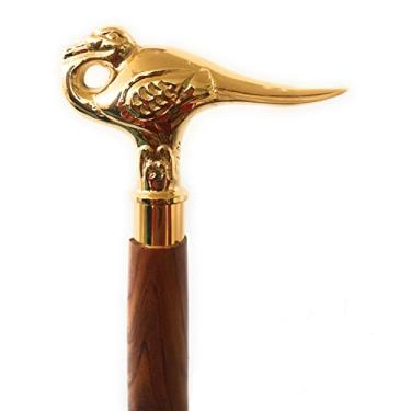 Imagem de Bengala Cisne dourado com eixo de madeira de faia marrom | Bengala Poirot da Agatha Christie's