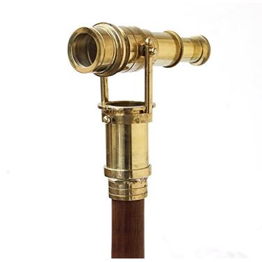 Imagem de Bengala de madeira com alça de latão design telescópico exclusivo estúdio de cinema casa e viagem telescópio vintage bengala de caminhada de madeira