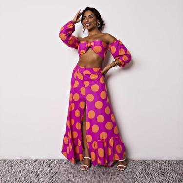 Imagem de Conjunto Feminino Saia Longa Com Fenda Cropped Frente Única - IMIS, M