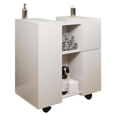 Imagem de Gabinete Armario Banheiro Pia de Coluna Macau com Rodízios - Loja Doce