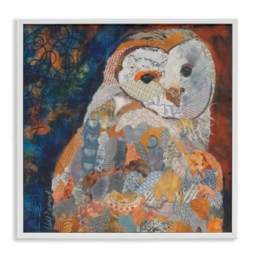 Imagem de Stupell Industries Design de arte de parede giclée emoldurado com coruja com estampa de colagem por VioletDavenport, moldura branca, 61 x 61 cm