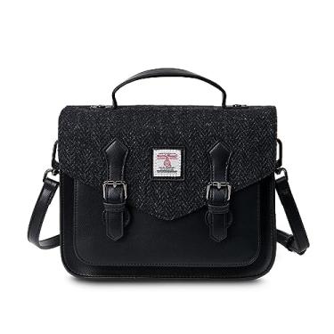 Imagem de Islander® The Calton Satchel - Bolsa feminina com malha HARRIS - Pequena e média, Espinha de peixe preta, Medium
