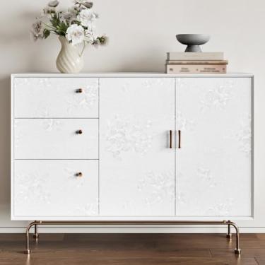 Imagem de HotDecor Papel de parede em relevo de seda papel de parede texturizado papel de parede rosa para quarto sala de estar papel de contato floral vintage para paredes bancadas, 60 cm x 299 cm (branco)