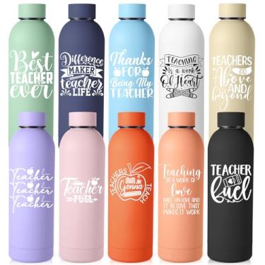 Imagem de Teenyyou Conjunto de 10 peças de presentes de agradecimento ao professor, presentes de agradecimento, de estudante, garrafa de água de aço inoxidável fosco de 500 ml, garrafa inspiradora com caixa