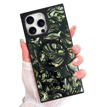 Imagem de AIGOMARA Capa retangular magnética para iPhone 16 Pro Max, compatível com Magsafe Luxury Sparkle Opalescent Pearl para mulheres e meninas, capa protetora com glitter brilhante com protetor de tela