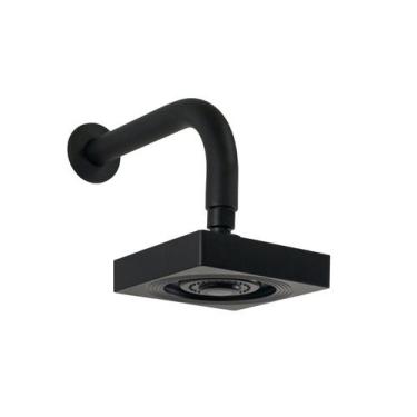 Imagem de Ducha Autolimpante Quadrada Preto ABS c/ Braço de Parede - AMG Metais