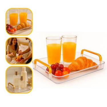 Imagem de Bandeja Acrílico Transparente Luxo Alça Grande Frutas Cafe - Top Rio