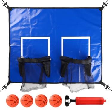 Imagem de Lyreh Trampolim basquetebol, material de PVC aros de cesta duplos acessório para conjunto de trampolim com 4 unidades mini elotas 1 unidade insuflável
